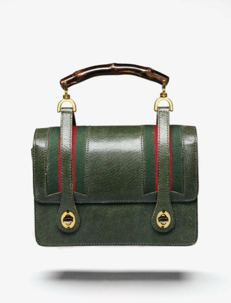 Сумка Gucci из кожи кабана с ручкой, ремнём и клапаном из бамбука, Италия